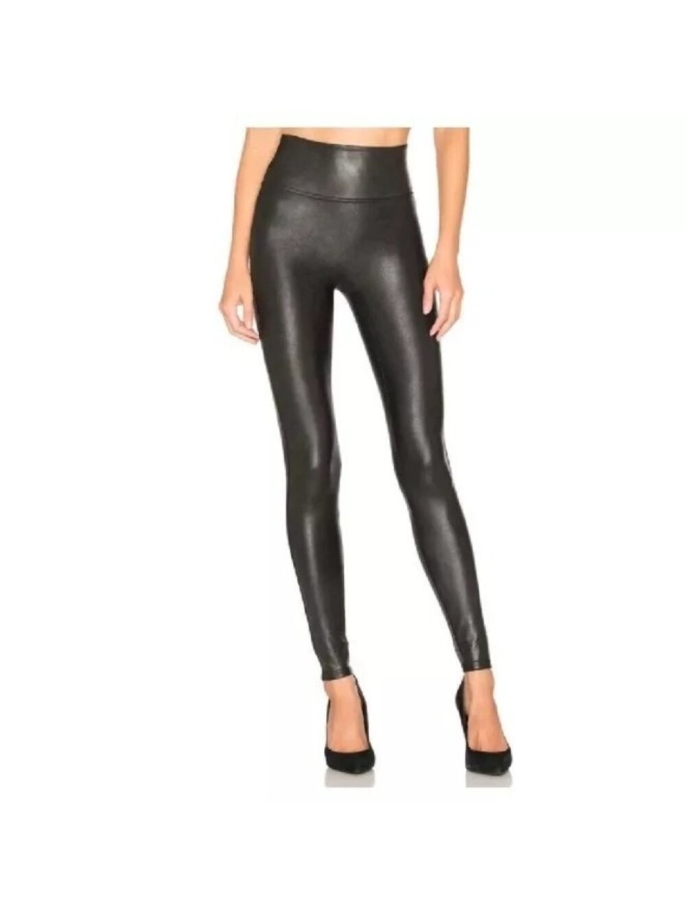 Spanx Leggings XL Shimmer High Waist Shaping Stretch Black Grunge Contemporary